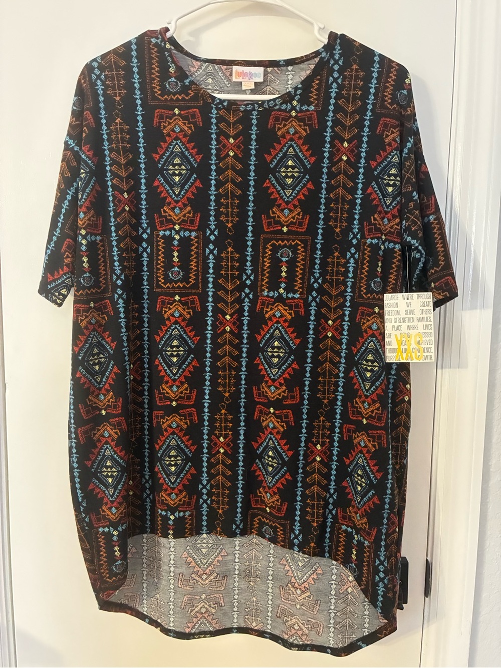 LuLaRoe Black Tunic with Multicolor Aztec Accents